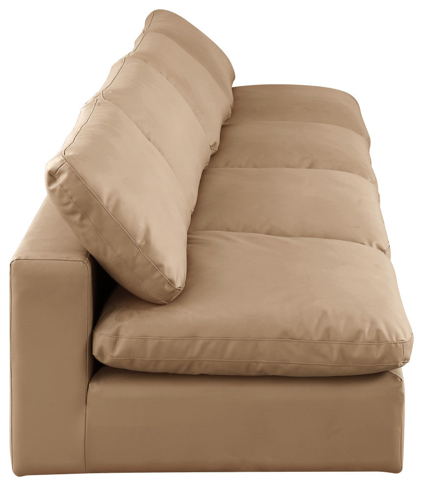 Comfy Upholstered Modular Sofa, Tan, 4-Piece: 4 Armless Chair, Vegan Leather