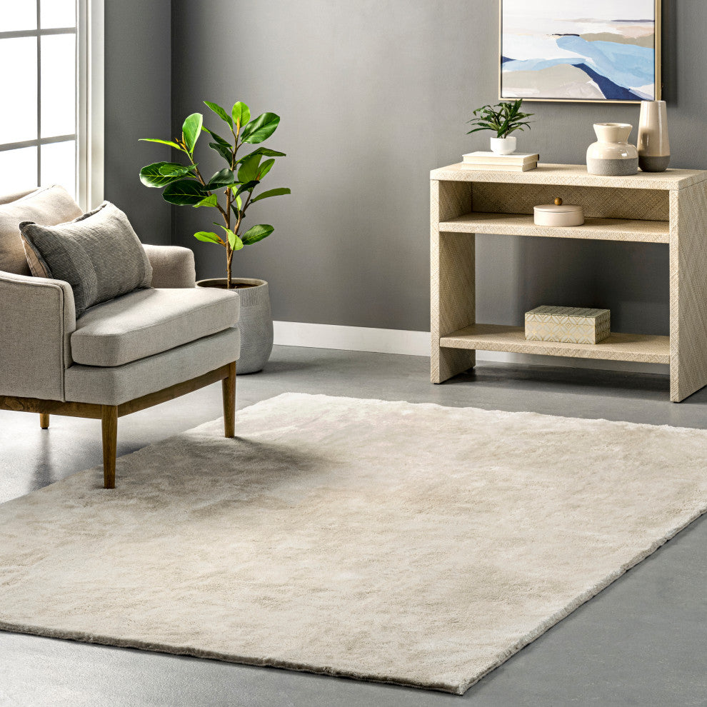 nuLOOM Loni Solid Machine Washable Shag Area Rug, Cream, 6'x9'
