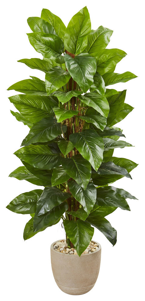 58" Large Leaf Philodendron Artificial Plant in Sand Stone Planter