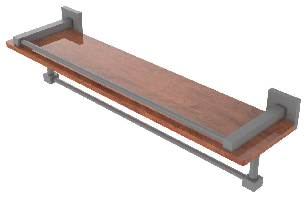 Montero 22" Wood Shelf with Gallery Rail and Towel Bar, Matte Gray