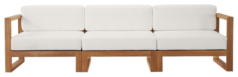 Upland Outdoor Patio Teak Wood 3-Piece Sectional Sofa Set Natural White