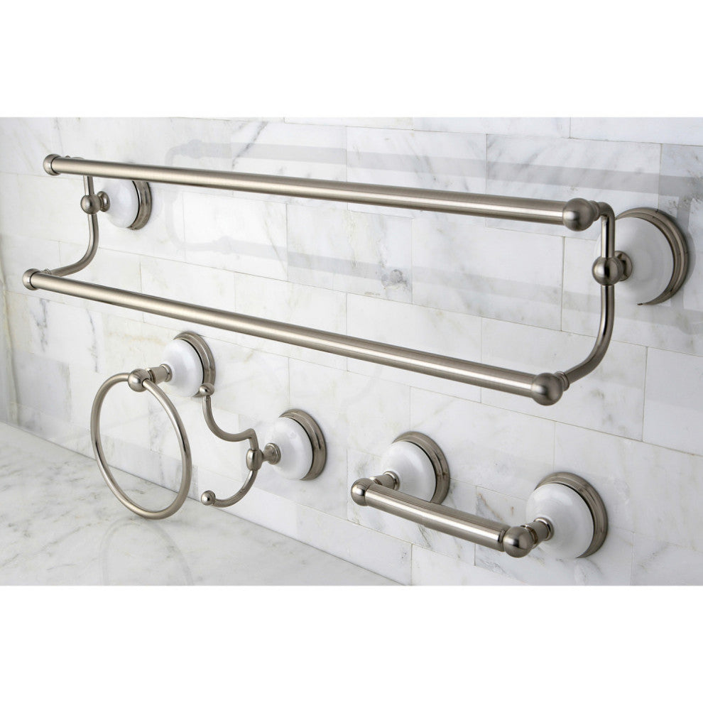 Kingston Brass 4-Pieces Dual Towel Bar Bathroom Hardware Set, Brushed Nickel