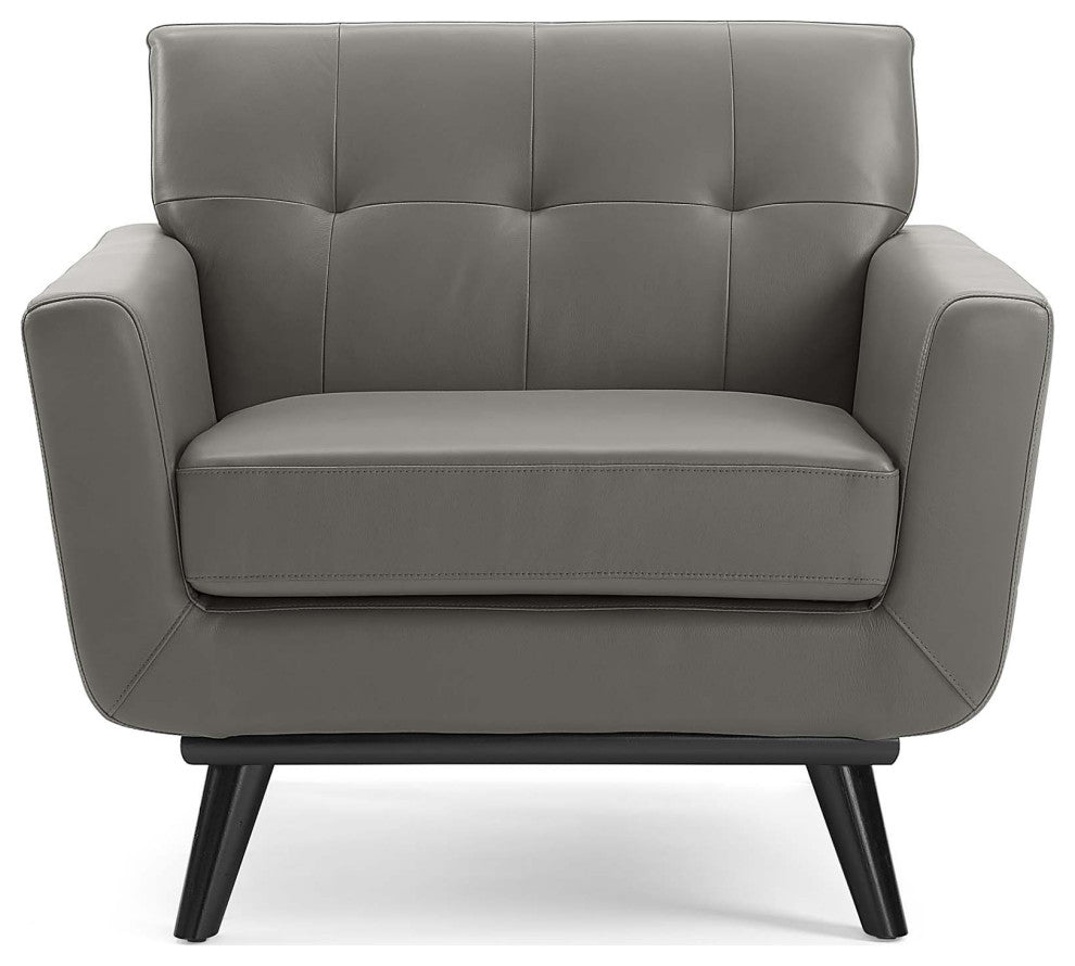 Engage Top-Grain Leather Living Room Lounge Accent Armchair Gray