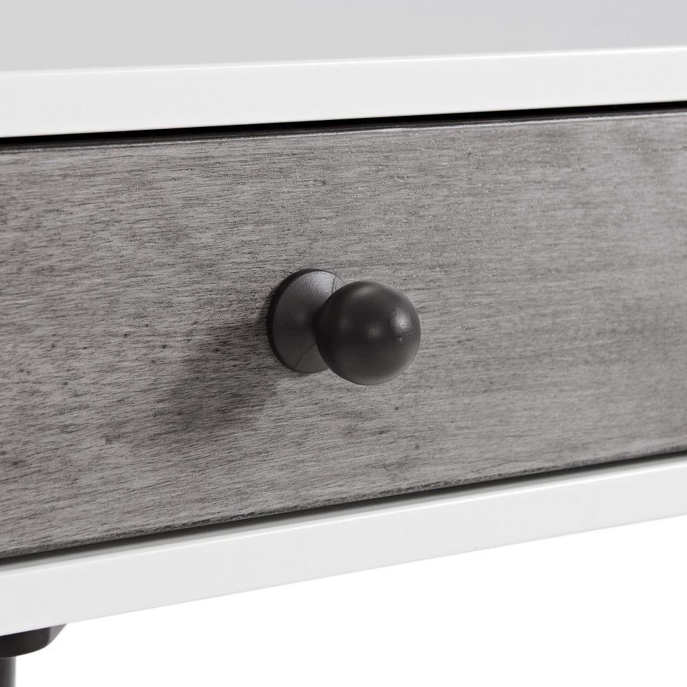 Mid-Century Modern 2-Drawer Bedroom Vanity or Desk, White, Gray, and Black