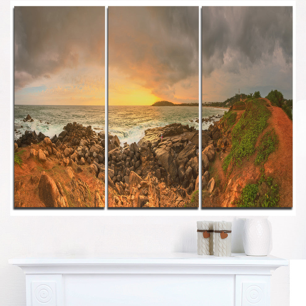 "Sunrise at Romantic Beach at Sri Lanka" Metal Wall Art, 3 Panels, 36"x28"