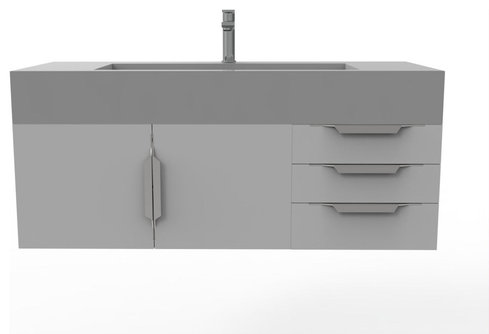 CastelloUSA Nile 48" Wall Mounted Vanity Set, Gray, Gray Top, Chrome Handles