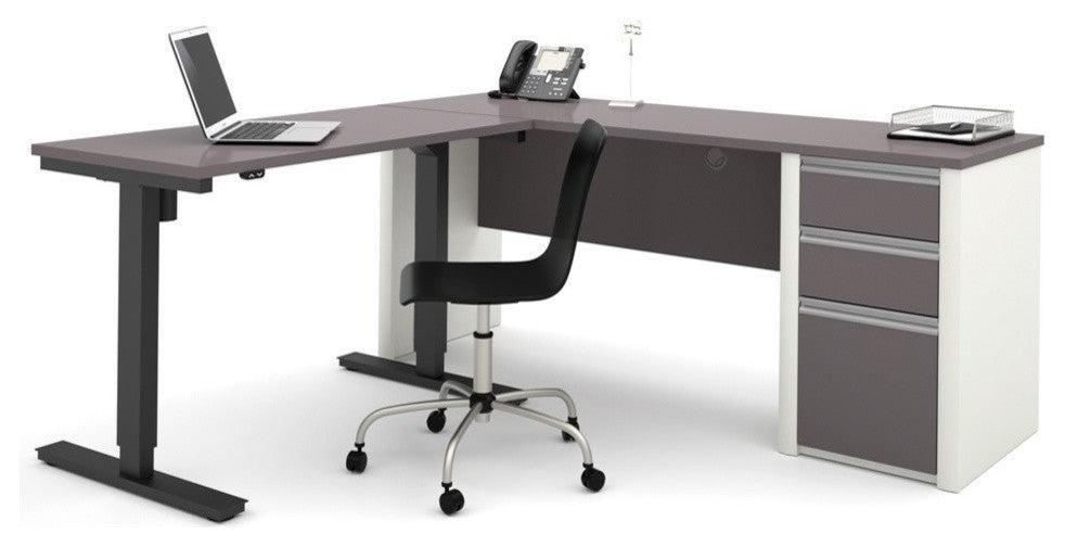 Connexion L-Desk Including Electric Adjustable Table, Slate And Sandstone