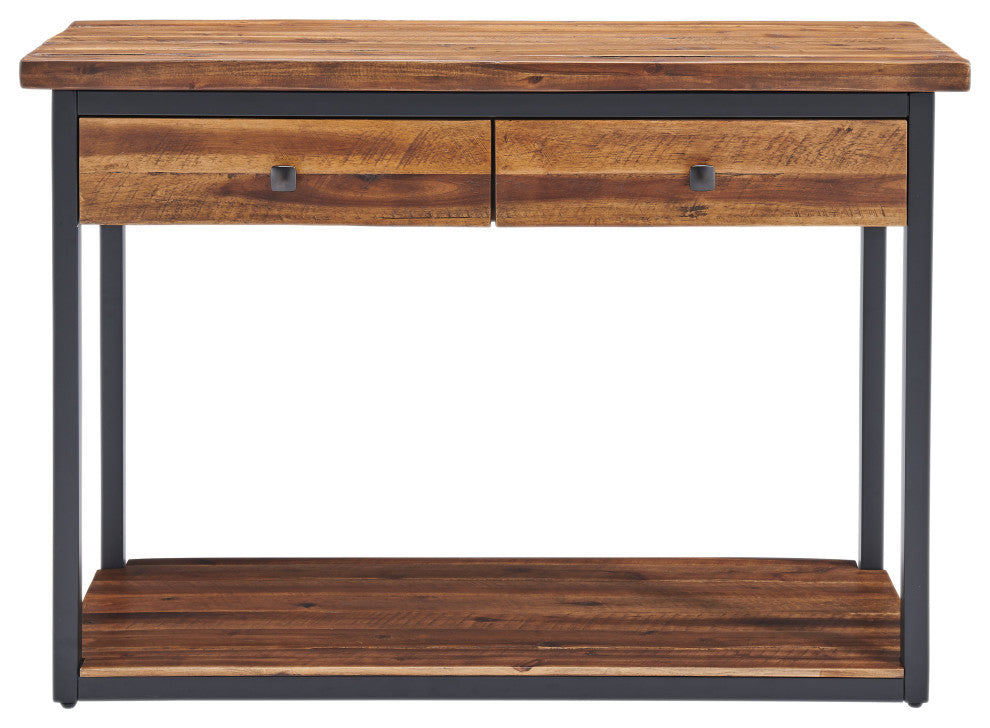 Claremont 43"L Rustic Wood Console Table, Two Drawers and Low Shelf