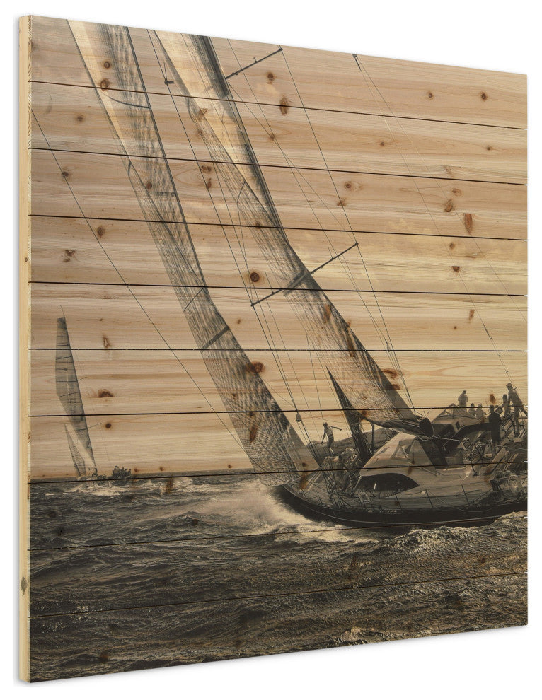 "Regatta" Wall Art Giclee Printed On Solid Fir Wood Planks