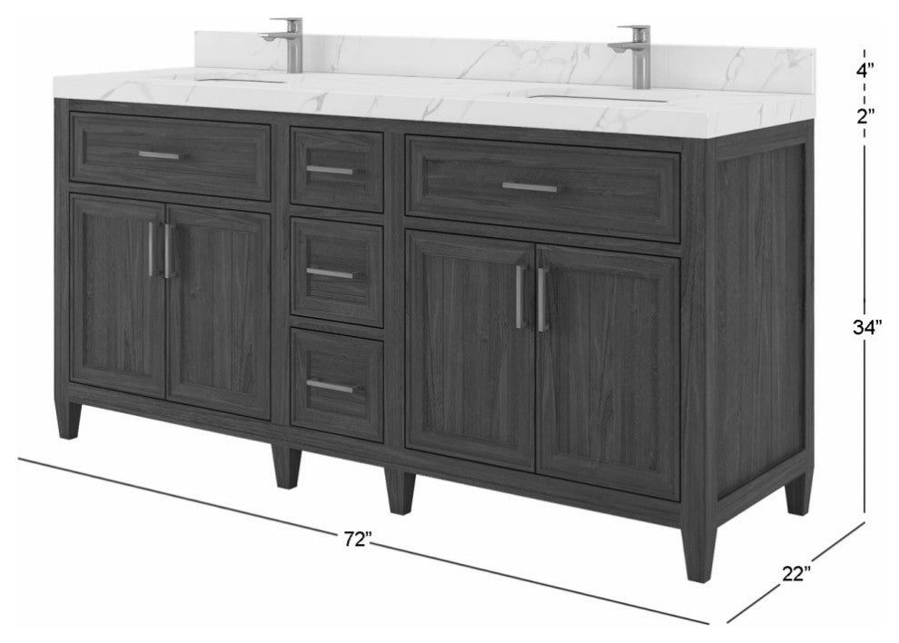 Santa Monica 72 Double Sink Bath Vanity in Whitewashed Teak 1.5" Empira Quartz