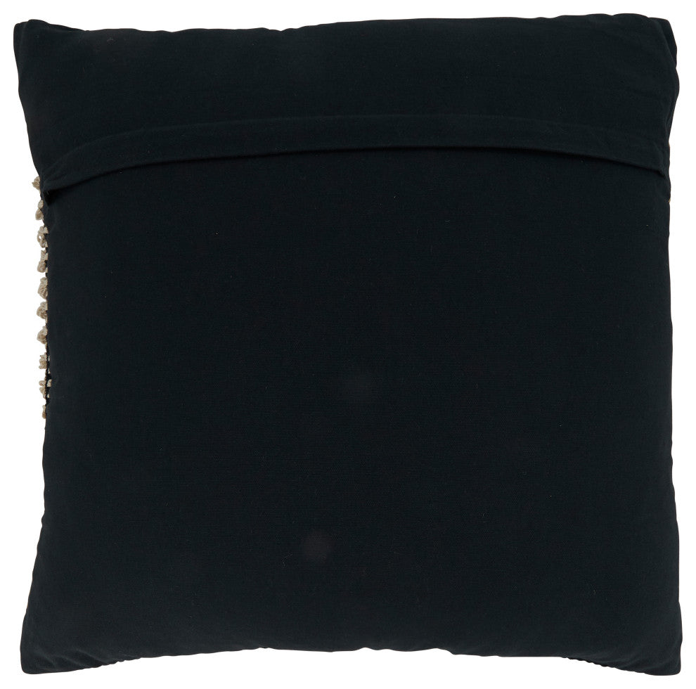 Poly Filled Throw Pillow With Knotted Design, 20"x20", Black/White