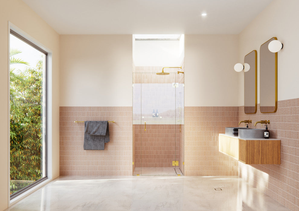 40"Wx78"H Frameless 3 Panel Inline Shower Door, Polished Brass