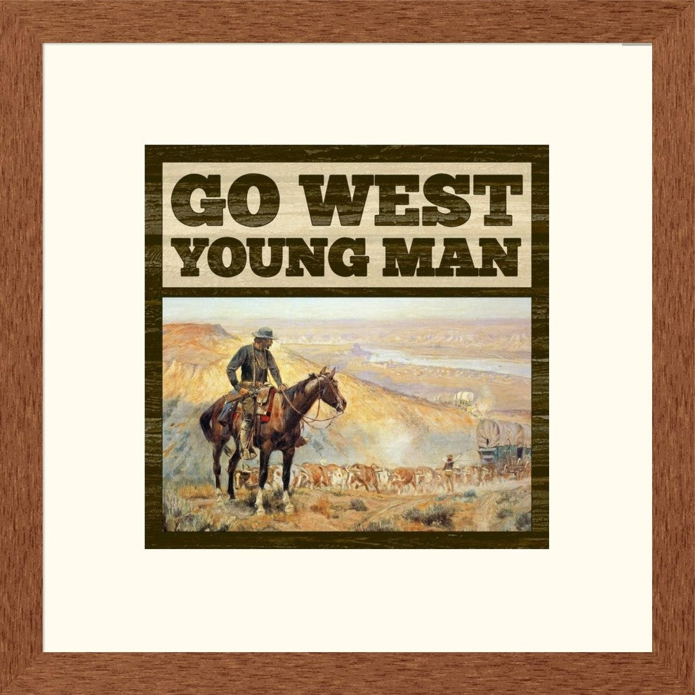 "Western - Go West Young Man" Framed Digital Print by BG.Studio, 21x21"