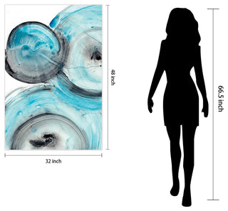Blue Circles Abstract Wall Art Printed on Frameless Free Floating Tempered Glass