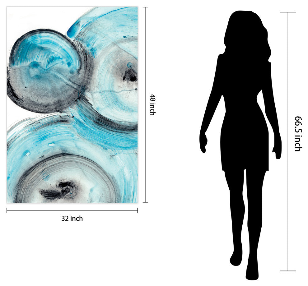Blue Circles Abstract Wall Art Printed on Frameless Free Floating Tempered Glass