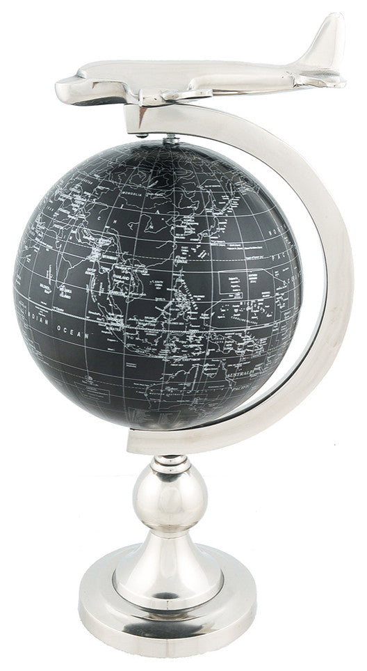 Airplane On Globe With Brass Stand