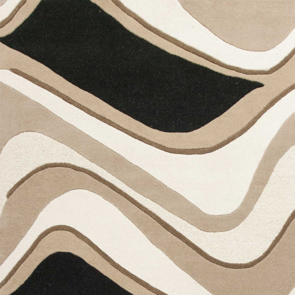 HomeRoots 5' x 8' Wool Black or Beige Area Rug