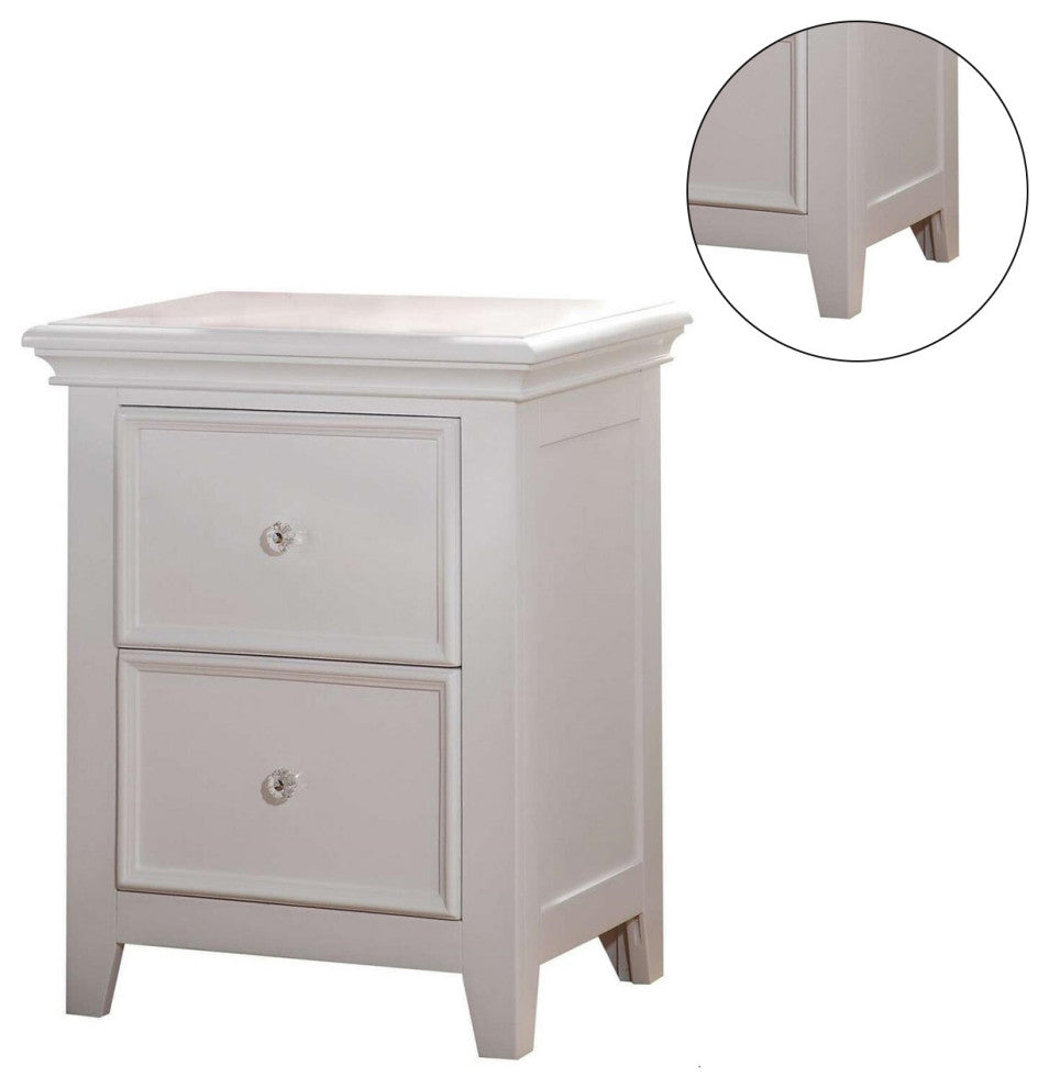Nightstand with 2 Drawers and Tapered Legs, White