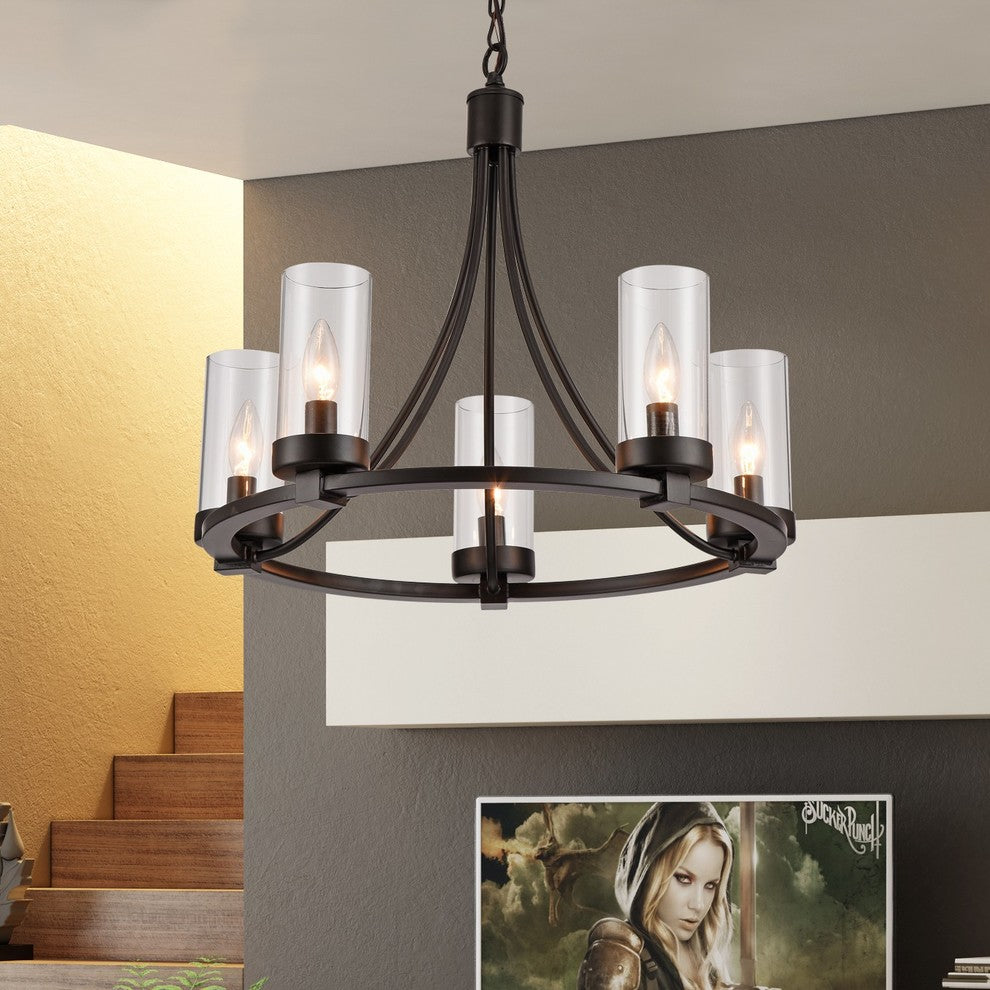 Newton Black 5-Light Pendant With Glass Shade