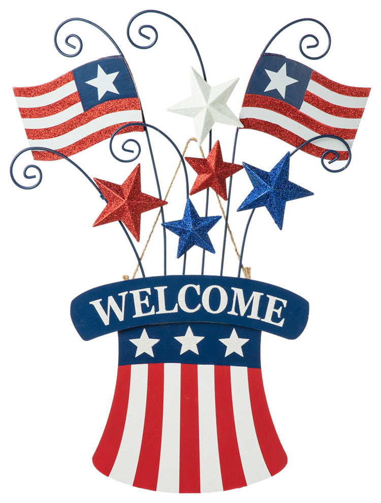 30.25"H Wooden/Metal Patriotic Flags Yard Stake/Wall Decor