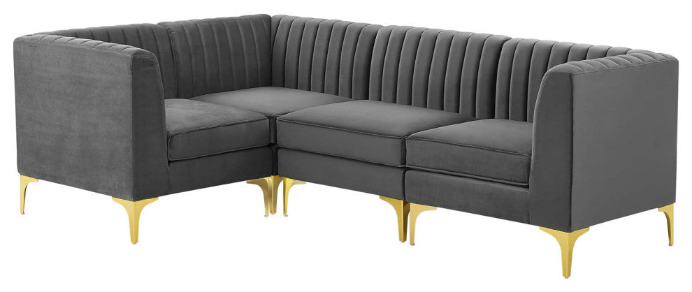 Tufted Sectional Sofa Set, Velvet, Gray, Modern, Living Lounge Hospitality