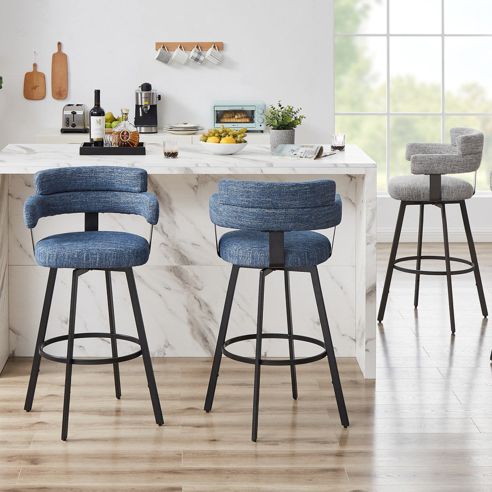 Contemporary Fabric Padded High Back, 2-Piece and Bar Stools and Counter Stools, Blue, 30"