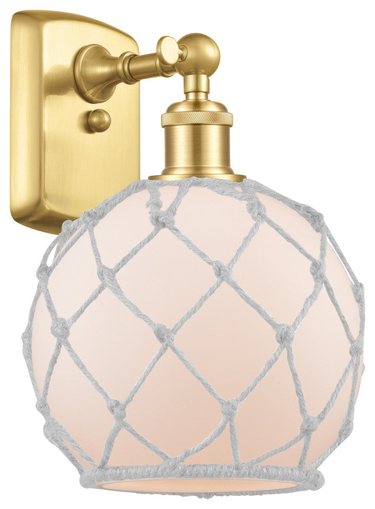 Farmhouse Rope 1 Light Sconce, Satin Gold, White Glass with White Rope