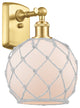 Farmhouse Rope 1 Light Sconce, Satin Gold, White Glass with White Rope