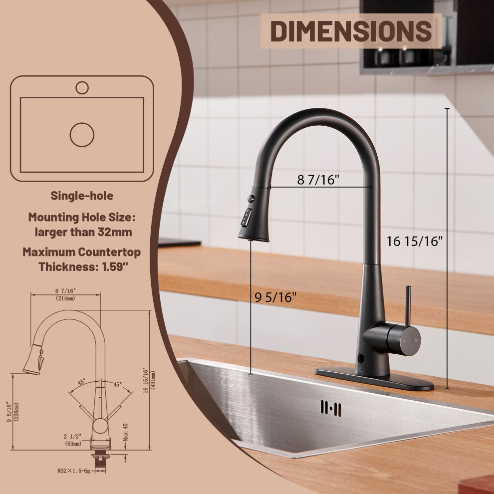 Single Handle Pull Down Sprayer Kitchen Faucet with Touchless Sensor, Matte Black