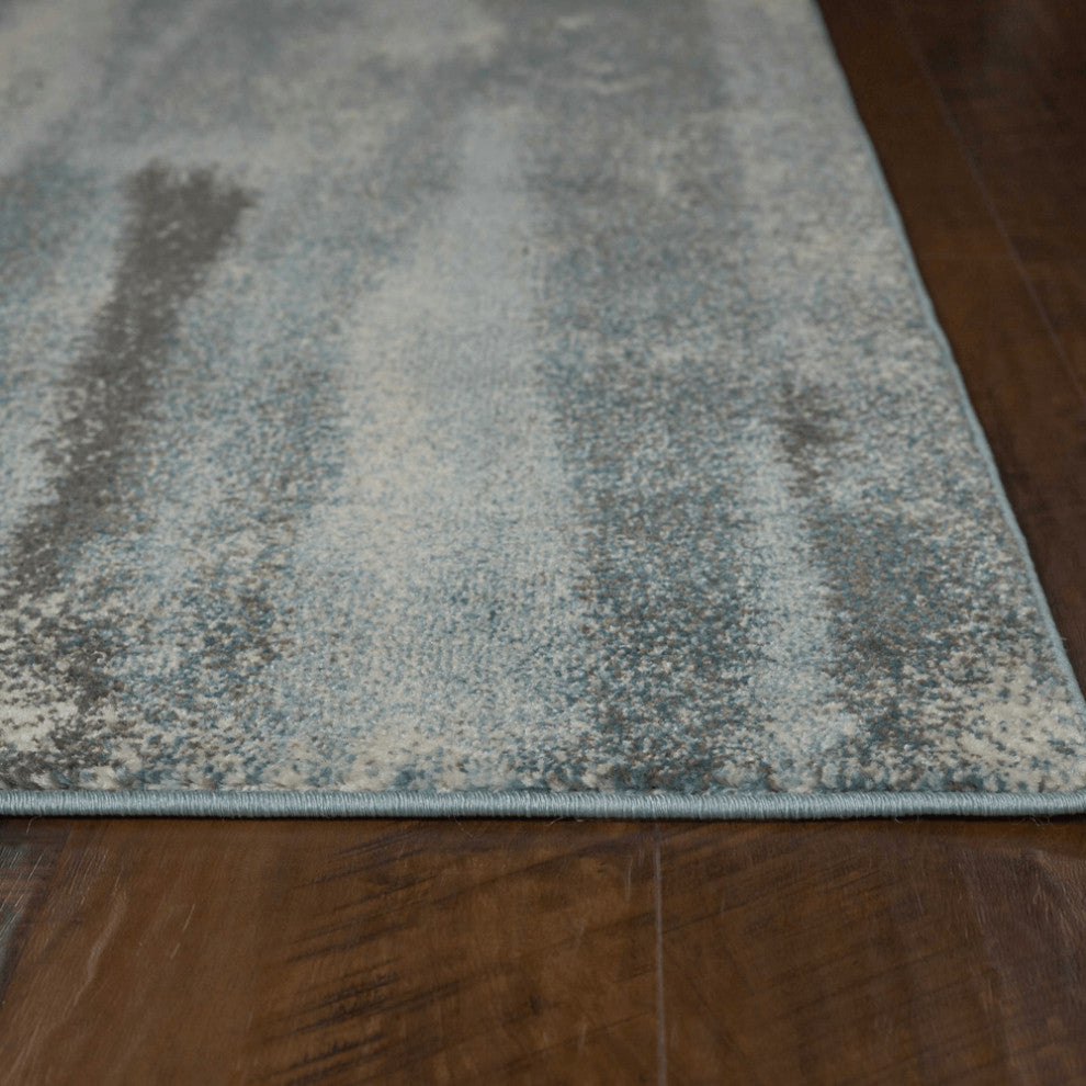 5' X 8' Teal Abstract Brushstrokes Indoor Area Rug