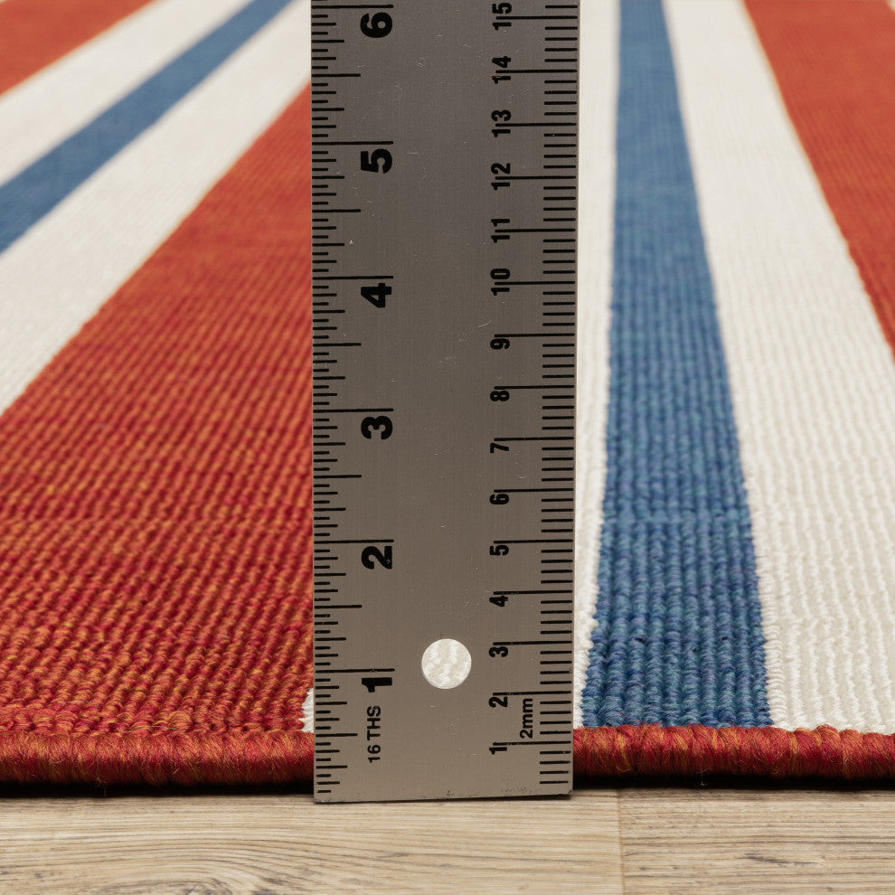Madelina Stripe Red and Blue Indoor or Outdoor Area Rug, 7'10"x10'10"