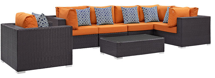 Espresso Orange Convene 7-Piece Outdoor Patio Sectional Set