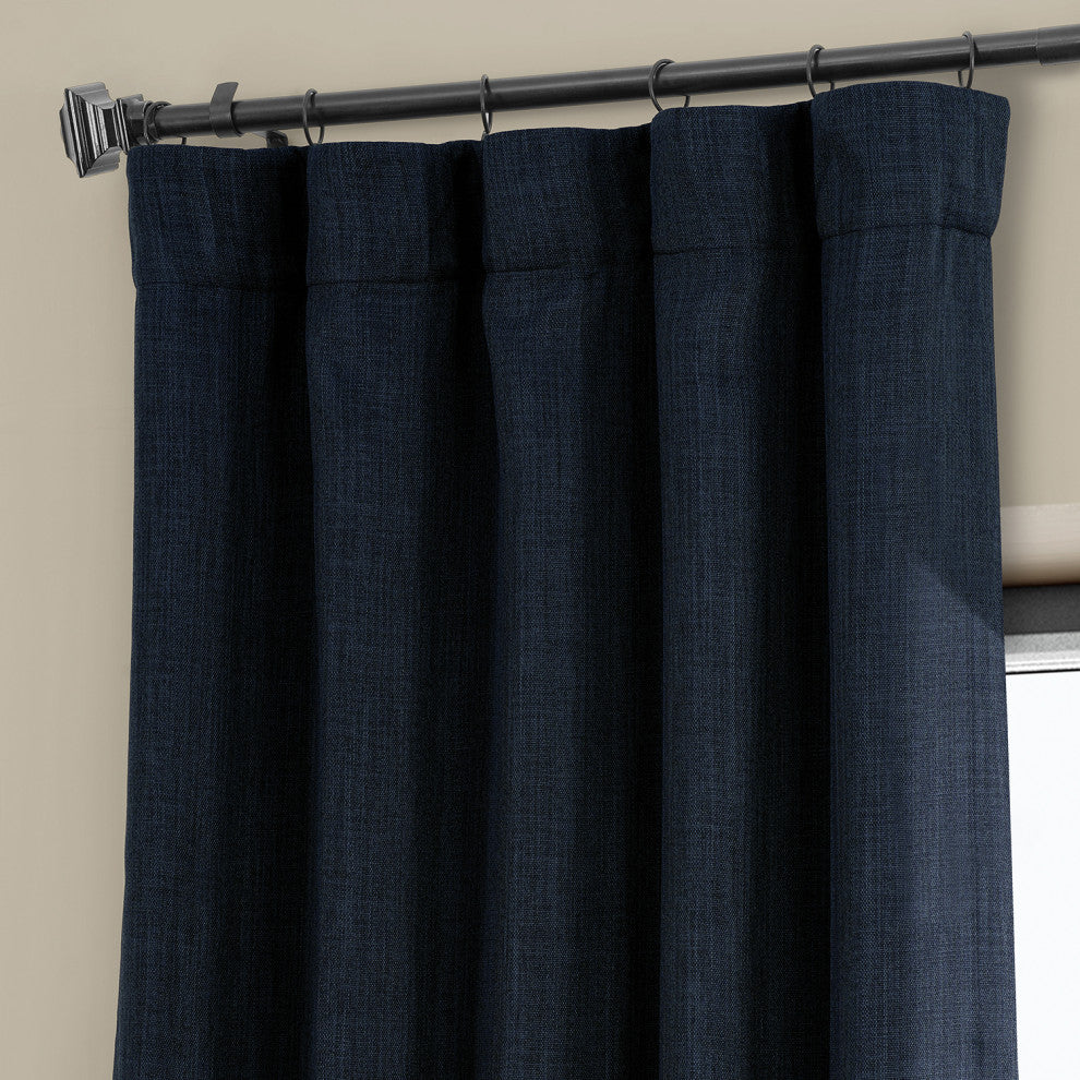 Faux Linen Darkening Curtain Single Panel, Nightfall Navy, 50"x108"