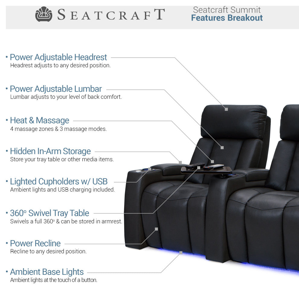 Seatcraft Summit Home Theater Seating, Black, Row of 2