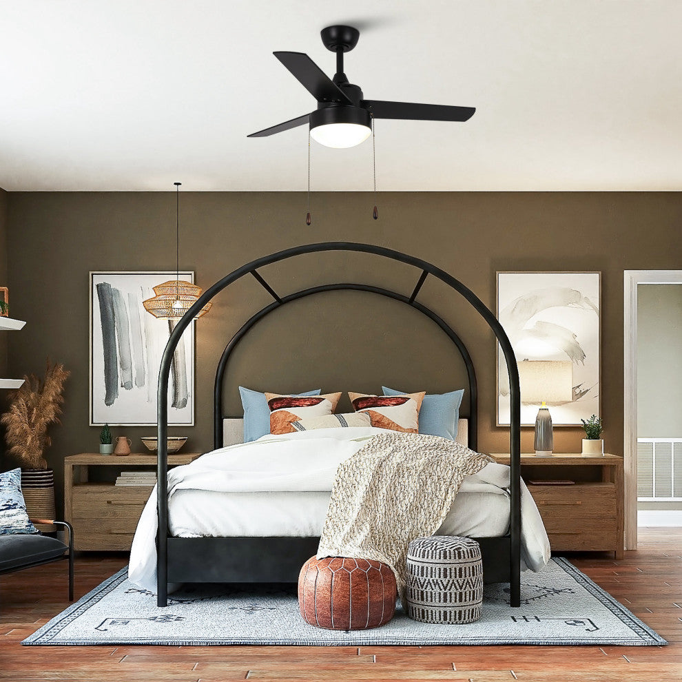 42-inch Industrial Black Ceiling Fan with Light and Pull Chain