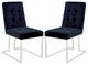 Set of 2 Fabic Dining Chairs, Blue and Chrome