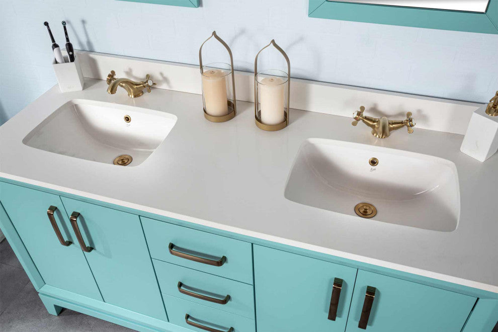 Fabia Collection 60" Bathroom Vanity With Sink, Mirror, Countertop, Turquoise
