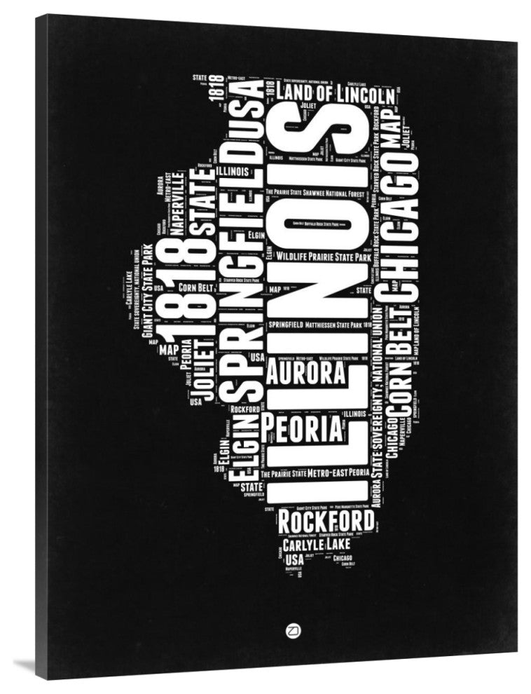 "Illinois Black and White Map" Fine Art Print