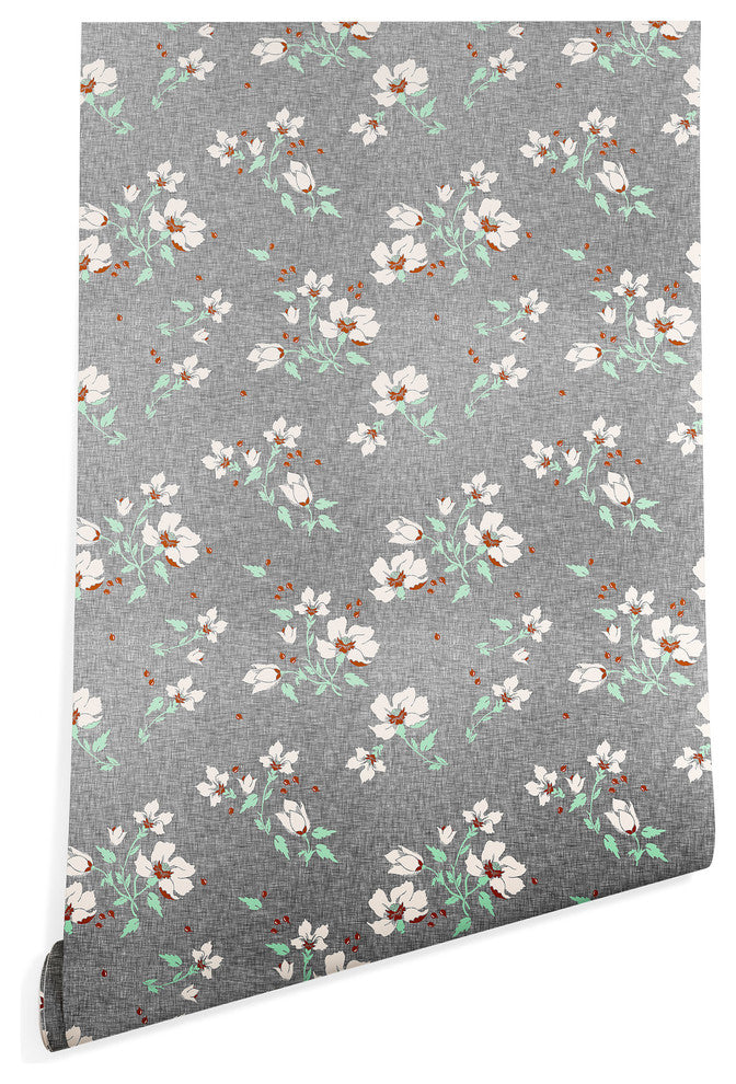 Deny Designs Holli Zollinger Linen Floral Mint Wallpaper, Gray, 2'x10'