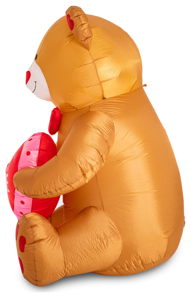 6' Lighted Valentine's Inflatable Bear With Heart Decor