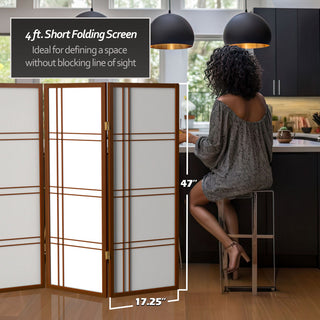 4' Tall Double Cross Shoji Screen, Walnut, 3 Panels