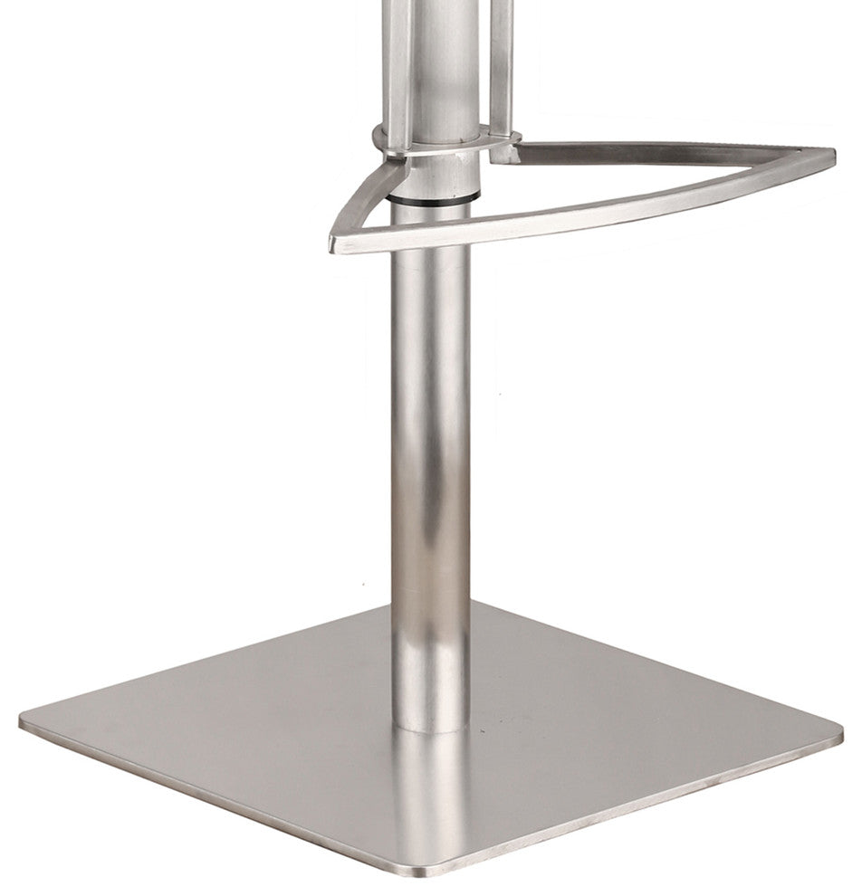 Carmichael Adjustable Brushed Stainless Steel Barstool, Gray With Walnut Back