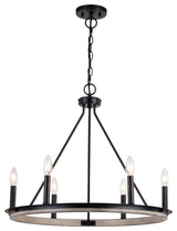 Russel 24.75" 6 Light Chandelier Matte Black and Weathered Gray