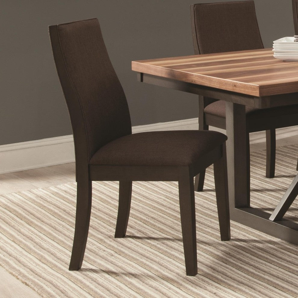 Benzara BM168088 Upholstered Wooden Dining Side Chair, Brown, Set of 2