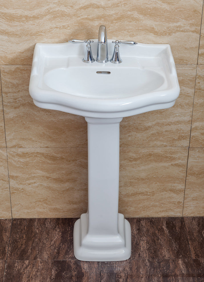 Roosevelt Pedestal Sink Only, White, 4" Faucet, 22"