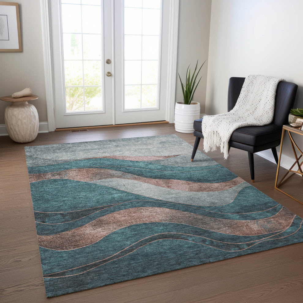 Machine Washable Indoor/Outdoor Chantille ACN1892 Teal 2'6" x 3'10" Rug