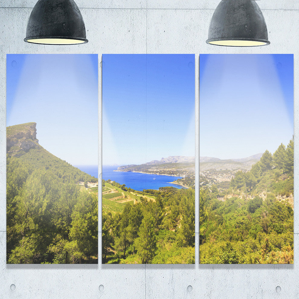 "Cassis Bay from Route des Cretes" Metal Wall Art, 3 Panels, 36"x28"