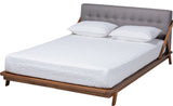 Mid-Century Modern Grey Fabric Upholstered Wood Queen Size Platform Bed
