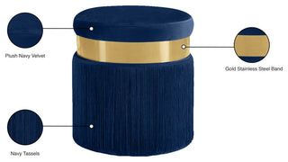 Yasmine Velvet Upholstered Ottoman/Stool, Navy