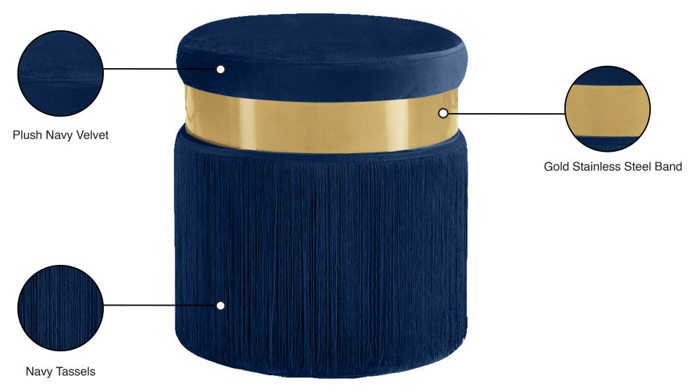 Yasmine Velvet Upholstered Ottoman/Stool, Navy